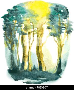 Vector illustration abstraite aquarelle avec les arbres forestiers Illustration de Vecteur