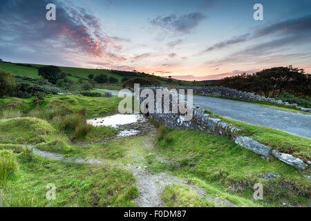 Un ancien pont sur un ruisseau sur Bodmin Moor en Cornouailles Banque D'Images