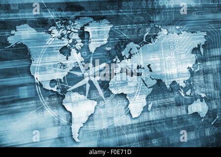 Blue Digital World Concept Illustration 3D. Résumé Global Concept mouvement numérique Banque D'Images