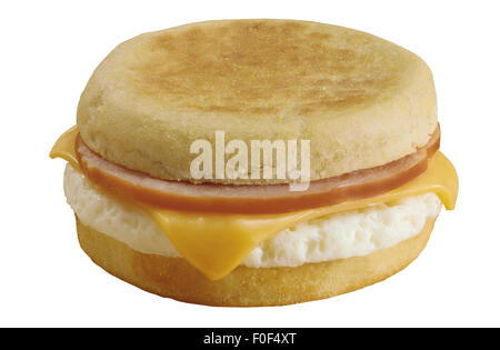 Le petit-déjeuner Sandwich, muffin anglais, fromage blanc d'oeufs brouillés Banque D'Images