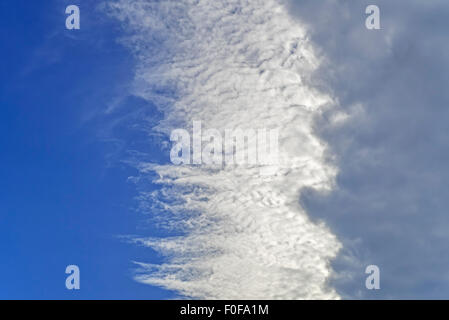 Les Nimbostratus Nuage couvrant les cirrocumulus / altocumulus et ciel bleu Banque D'Images