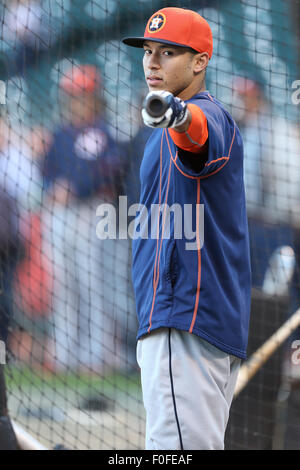 Carlos Correa des Astros de Houston pendant une partie de baseball MLB entre les Giants de San Francisco et les Astros de Houston à AT&T Park à San Francisco, CA le 11 août 2015.Daniel Gluskoter/CSM Banque D'Images