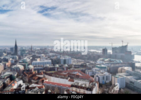 Arrière-plan flou de vue sur la région de Neustadt vers la HafenCity et l'Elbphilharmonie dans la distance à Hambourg, Germ Banque D'Images