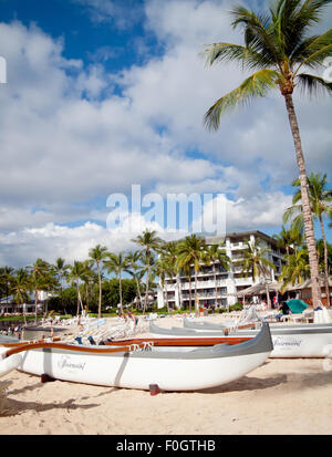 Une vue de la plage et des biens à l'hôtel Fairmont Orchid, un hôtel et resort sur la côte Kohala, Hawai'i (Hawaii). Banque D'Images