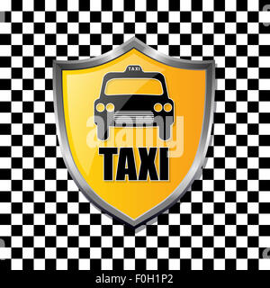 Badge métallique bouclier taxi sur checkered background Banque D'Images