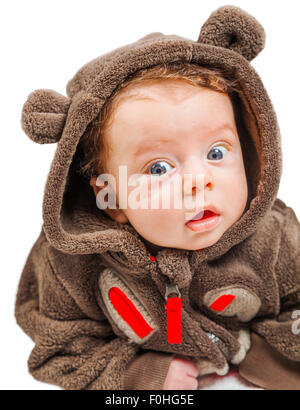 Cute 2 mois bébé garçon isolé sur blanc. Banque D'Images