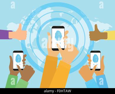 La lecture des empreintes digitales sur le smartphone. Illustration de Vecteur