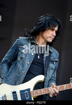 Le bassiste Tommy Black du groupe 'Scott Weiland et le Wildabouts' effectuant au Carolina Rebellion Banque D'Images