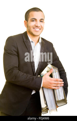 Young happy business man carrying certains fichiers Banque D'Images