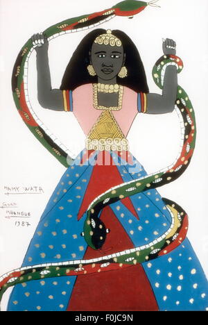 Littérature, légende, Afrique de l'Ouest, Water Spirit Mami Wata, tableau inversé sur verre par Gora m'Bengue (1931 - 1988), Dakar, 1987, droits additionnels-Clearences-non disponible Banque D'Images