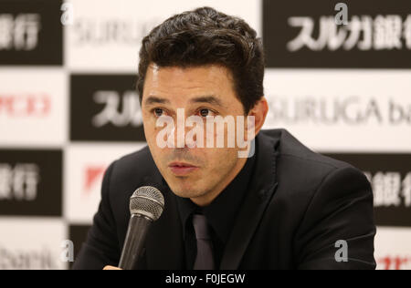 Osaka, Japon. Août 11, 2015. Marcelo Gallardo (rivière) Football/Football : l'entraîneur-chef de River Plate Marcelo Gallardo au cours de la conférence de presse après la SURUGA Bank Championship 2015 OSAKA Gamba Osaka 0-3 match entre River Plate à l'Expo '70 Stade commémoratif à Osaka, Japon . Mm. Kenzaburo © Matsuoka/AFLO/Alamy Live News Banque D'Images