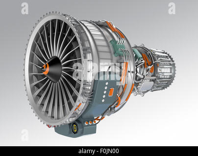 Moteur ventilateur jet isolé sur fond blanc. Chemin de découpe disponible. Banque D'Images