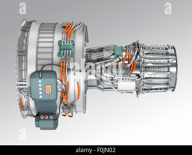 Moteur ventilateur jet isolé sur fond blanc. Chemin de découpe disponible. Banque D'Images