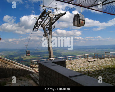 Téléphérique de Tatranska Lomnica à Skalnate Pleso. Vue depuis la station Skalnate Pleso. Tatras, en Slovaquie. Banque D'Images