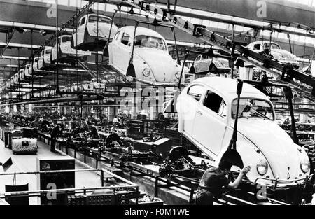 Industrie, industrie automobile, Volkswagen, usine Volkswagen Wolfsburg, vue de l'intérieur, assemblage final de VW Beetle 1300, années 1960, droits supplémentaires-Clearences-non disponible Banque D'Images