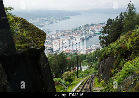 Vue depuis le dessus de Fløibanen Bergen, Norvège Banque D'Images