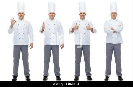 Happy male chef cuisinier montrant ok et Thumbs up Banque D'Images