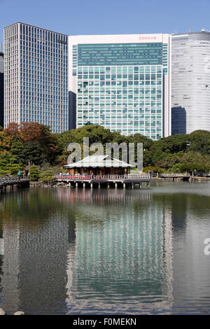 Salon de Thé, Jardins Hamarikyu Nakajima, Chuo, Tokyo, Japon, Asie Banque D'Images