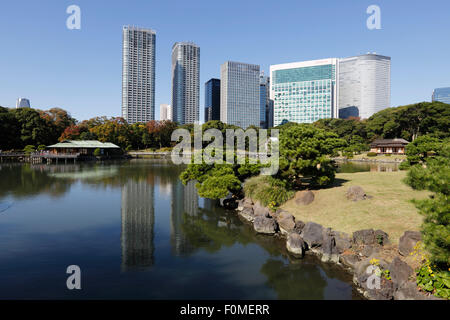 Salon de Thé, Jardins Hamarikyu Nakajima, Chuo, Tokyo, Japon, Asie Banque D'Images