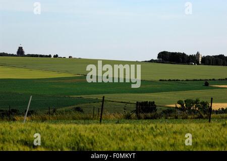 AJAXNETPHOTO. 2015. THIEPVAL, Somme, France. - Bataille DE LA SOMME - de première ligne à la direction SUD VERS LE MÉMORIAL AUX DISPARUS À THIEPVAL (À GAUCHE, SUR RIDGE) et irlandais de l'ULSTER BRIGADES MEMORIAL TOWER (à droite, dans le bois.), LES DEUX SITES DE VIOLENTS COMBATS DE PREMIÈRE LIGNE EN 1916. PHOTO:JONATHAN EASTLAND/AJAX REF:D152906 5419 Banque D'Images