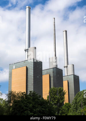 L'usine de chauffage Hannover-Linden, trois unités de la centrale, centrale à gaz, cheminées, Hanovre, Allemagne, Europe Banque D'Images