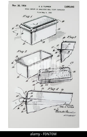 Droit des brevets d'origine nous Tupperware, vers 1954 - Office des brevets et des marques des États-Unis, Washington, DC, USA Banque D'Images