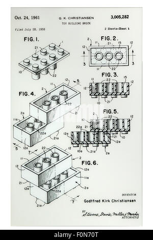 Jouet Original brique de construction Lego (droit des brevets)US, vers 1961 Banque D'Images