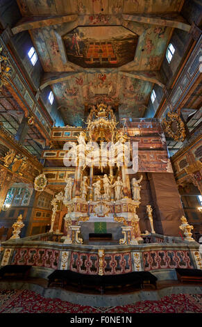 Tourné de l'intérieur de l'Église protestante en bois magnifiquement décoré de la paix en Swidnica, du patrimoine culturel mondial de l'UNESCO, Pologne Banque D'Images