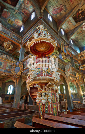 Tourné de l'intérieur de l'Église protestante en bois magnifiquement décoré de la paix en Swidnica, du patrimoine culturel mondial de l'UNESCO, Pologne Banque D'Images