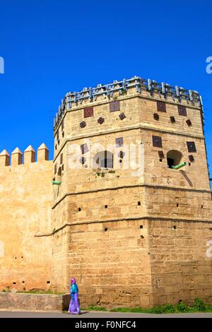 Les murs de la ville, porte Oudaia Kasbah, Rabat, Maroc, Afrique du Nord Banque D'Images