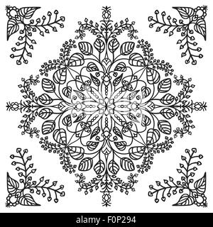 Dessin à la main zentangle élément. Majolique italienne Style : Noir et blanc. Mandala de fleurs. Vector illustration Illustration de Vecteur