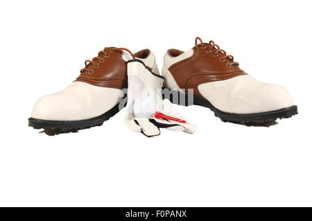 Chaussures de golf isolé sur fond blanc Banque D'Images