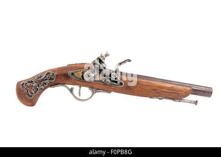 Réplique d'un vieux revolver isolated on white Banque D'Images