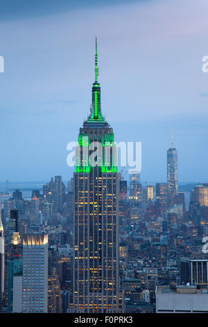 USA, New York State, New York, Manhattan, sur les toits de la ville vue du sommet du Rockefeller Center. Banque D'Images