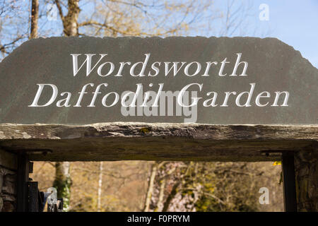 Signe au-dessus de l'entrée, le jardin de la Jonquille Wordsworth Grasmere, Lake District, Cumbria, Angleterre Banque D'Images