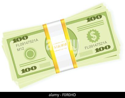 Des centaines de dollars sur une pile de billets de fond blanc. Vector illustration. Illustration de Vecteur