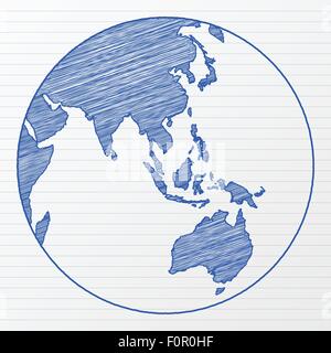 Dimensions world globe sur une feuille de bloc-notes. Vector illustration. Illustration de Vecteur