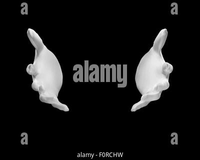 Tiré de deux magiciens, les mains gantées prises tout en effectuant un tour de magie ou illusion avec l'espace entre les deux pour le concepteur à Banque D'Images