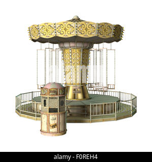 Numérique 3D render of a vintage carousel swing et une billetterie isolé sur fond blanc Banque D'Images