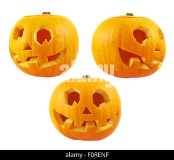 Ensemble de trois jack-o'-lanternes citrouilles Banque D'Images