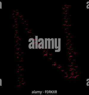 La Volée d'oiseaux dans la forme de la lettre n Banque D'Images