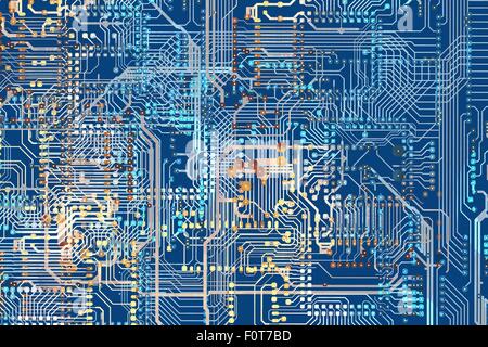 Circuit Board Background Illustration en couleur. Connexions du circuit. Banque D'Images