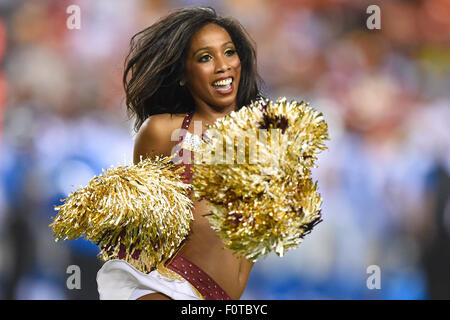 Landover, Maryland, USA. 20e Août, 2015. Un Redskin Washington effectue au cours de la cheerleader l'avant-saison se rencontreront entre les Lions de Détroit et les Redskins de Washington à FedEx Field à Landover, MD. Credit : Cal Sport Media/Alamy Live News Banque D'Images