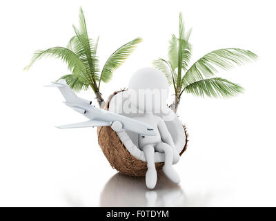 Moteur de rendu 3d image. Les blancs assis dans une noix de coco. Concept de la plage. Isolé sur fond blanc Banque D'Images