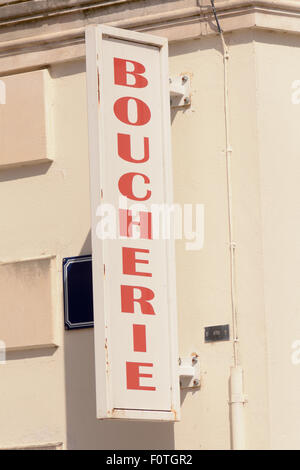 Boucherie signe sur mur à l'extérieur de bouchers à French Village Banque D'Images