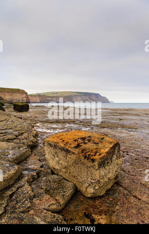 Rock tombée au pied de Cowbar Nab, Staithes, North Yorkshire Angleterre Banque D'Images