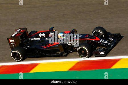 Circuit de Spa-Francorchamps, en Belgique. Août 21, 2015. Sport Automobile : Championnat du Monde de Formule 1 de la FIA 2015, Grand Prix de Belgique, # 14 Fernando Alonso (ESP, McLaren Honda), Crédit photo : dpa alliance/Alamy Live News Banque D'Images