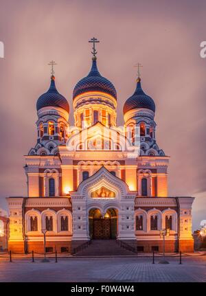 La cathédrale Alexandre Nevsky de nuit, Tallinn, Estonie Banque D'Images