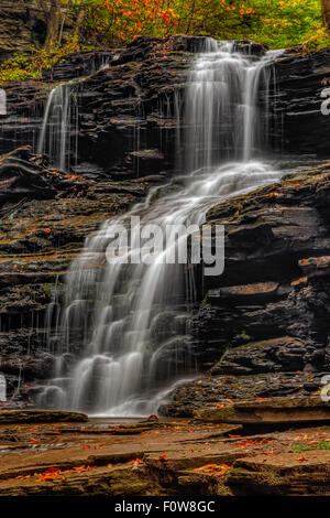 À Ricketts Glen Falls Shawnee State Park dans le Nord de l'Ohio pendant un beau matin d'automne. Banque D'Images