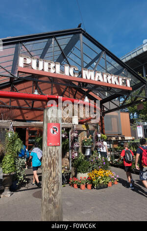 Marché public de Granville Island, Vancouver panneau d'entrée. Banque D'Images